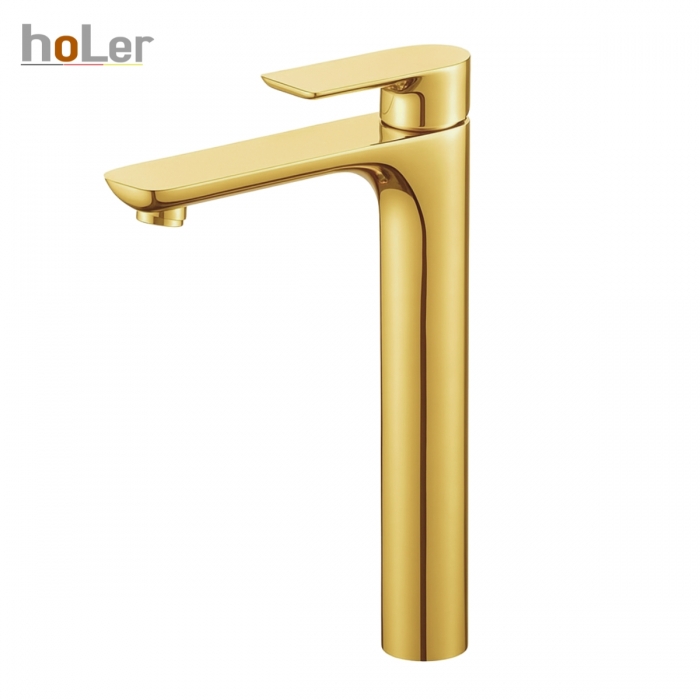 Vòi Lavabo Nóng Lạnh Đồng Mạ Vàng Cao 30cm Holer HL-LB614