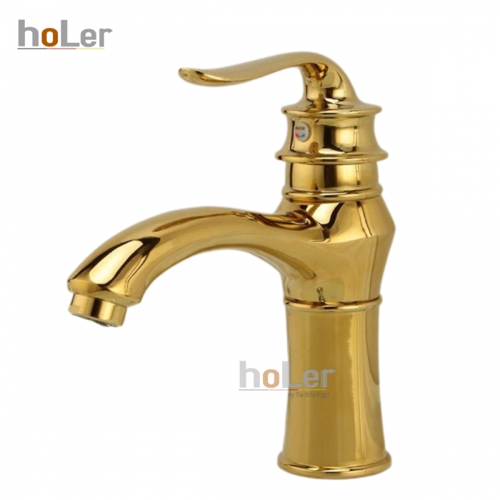 Vòi Lavabo Nóng Lạnh Đồng Mạ Vàng Holer HL-LB688