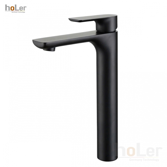 Vòi Lavabo Nóng Lạnh Đồng Sơn Tĩnh Điện Đen Cao 30cm Holer HL-LB618