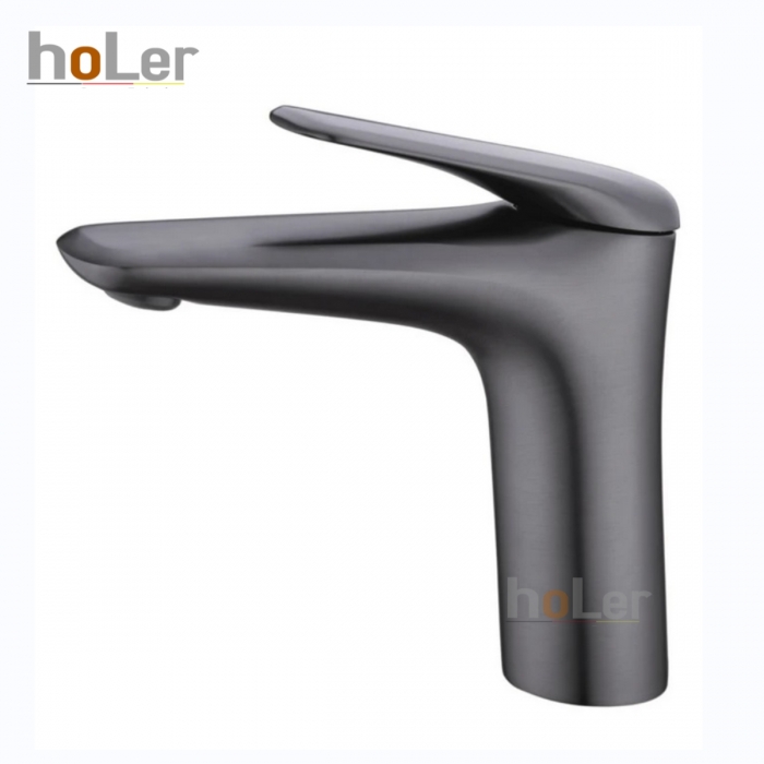 Vòi Lavabo Nóng Lạnh Đồng Sơn Tĩnh Điện Xám Holer HL-LB655