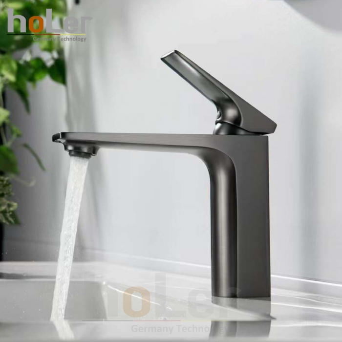 Vòi Lavabo Nóng Lạnh Đồng Sơn Tĩnh Điện Xám Holer HL-LB703