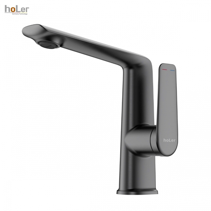 Vòi Lavabo Nóng Lạnh Đồng Sơn Tĩnh Điện Xám Holer HL-LB706G