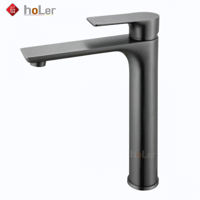 Vòi Lavabo Nóng Lạnh Inox Sơn Tĩnh Điện Xám Cao 30cm Holer HL-LB635