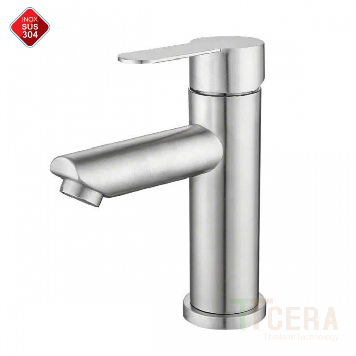 Vòi Lavabo Tròn Nóng Lạnh Inox 304 Cao 18cm TTCERA LB217A