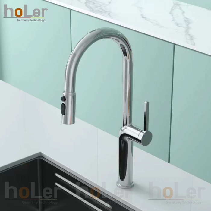 Vòi Rửa Chén Rút Dây Đồng Thau Mạ Crome Holer CHL965